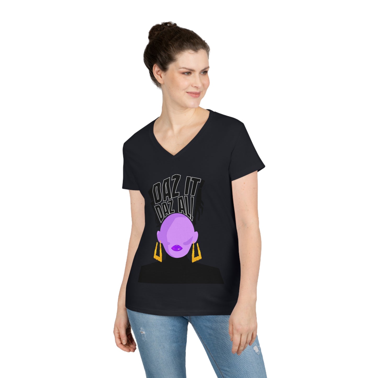 Daz It, Daz All-Ladies' V-Neck T-Shirt (Purple Lip Logo)