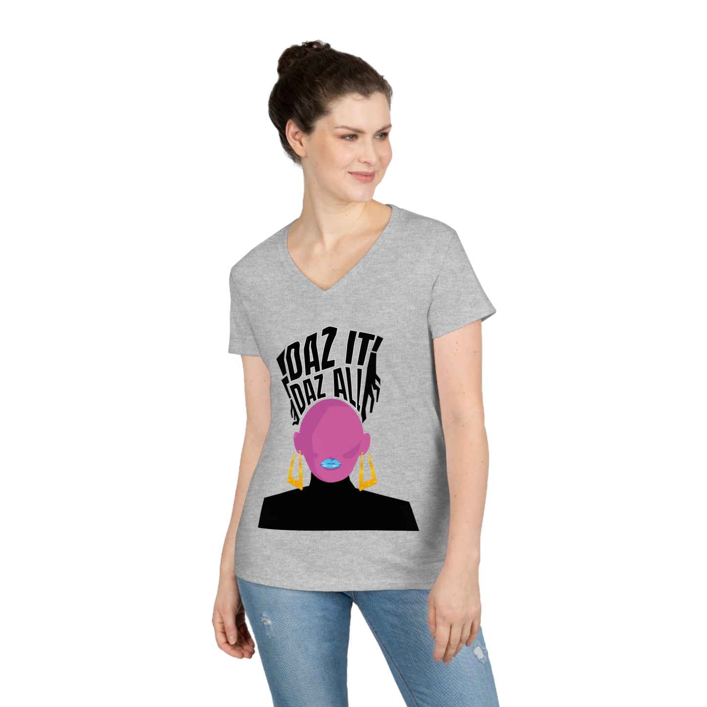 Daz It, Daz All-Ladies' V-Neck T-Shirt (Blue Lip Logo)