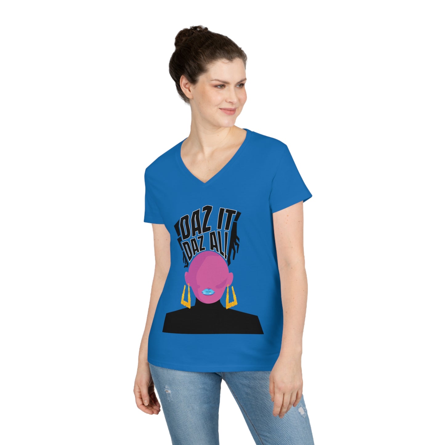 Daz It, Daz All-Ladies' V-Neck T-Shirt (Blue Lip Logo)