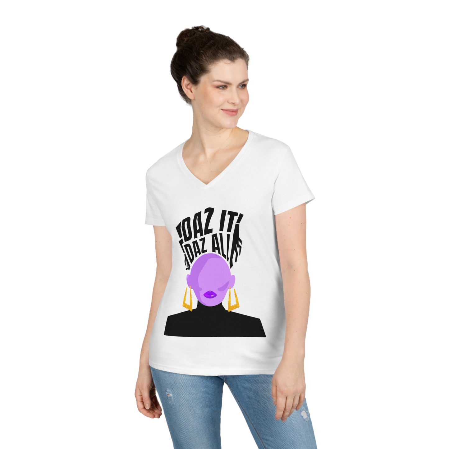 Daz It, Daz All-Ladies' V-Neck T-Shirt (Purple Lip Logo)