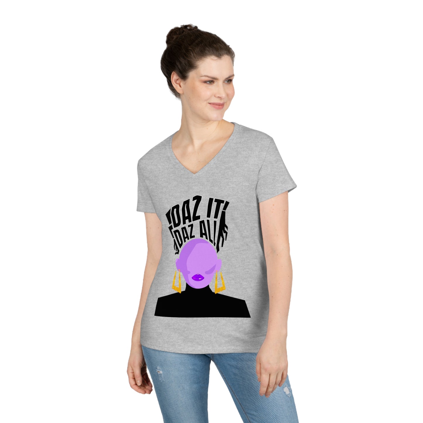 Daz It, Daz All-Ladies' V-Neck T-Shirt (Purple Lip Logo)