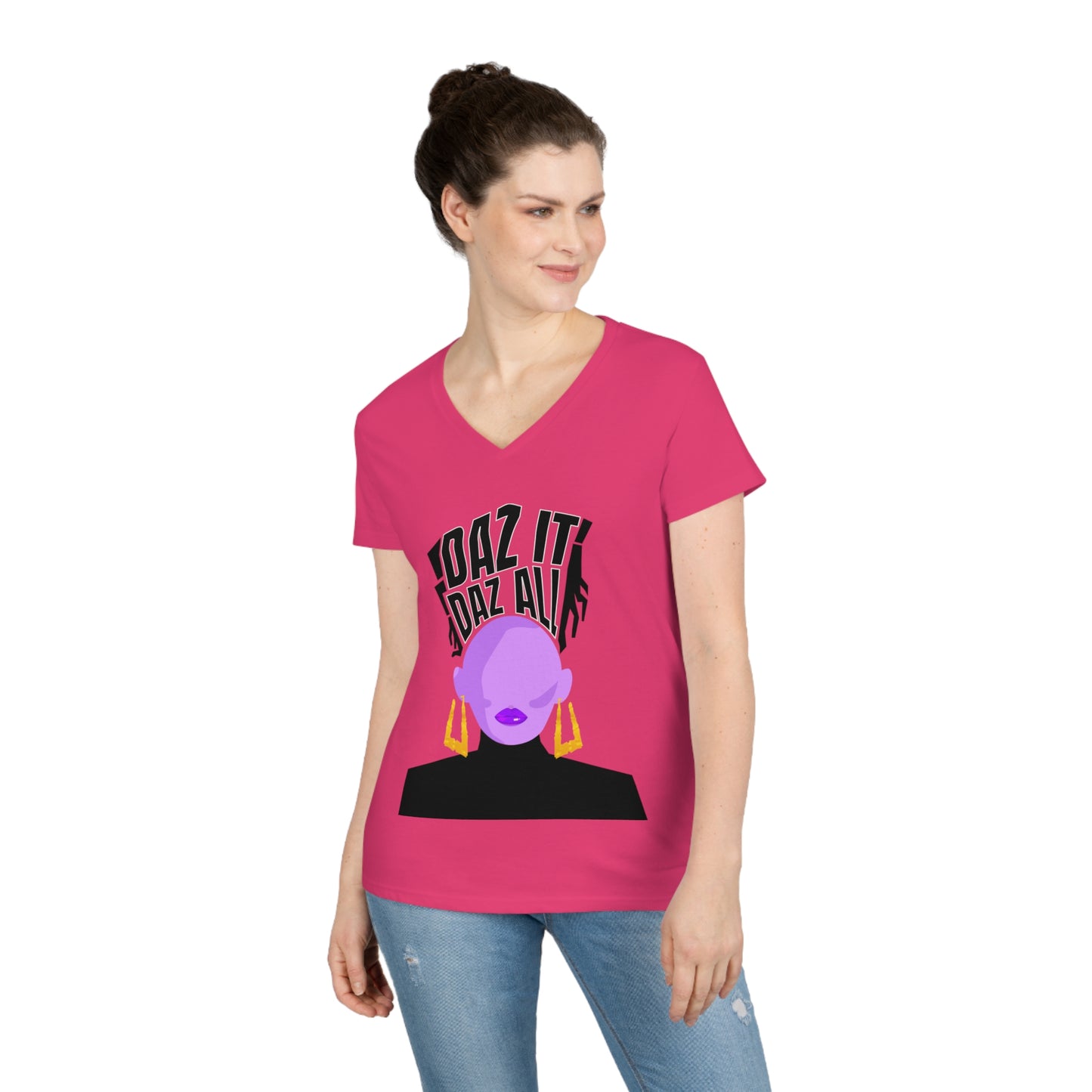 Daz It, Daz All-Ladies' V-Neck T-Shirt (Purple Lip Logo)