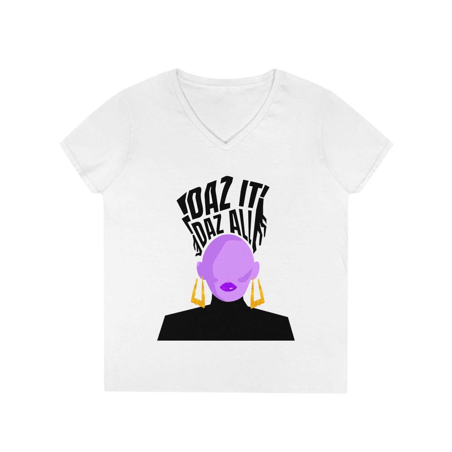 Daz It, Daz All-Ladies' V-Neck T-Shirt (Purple Lip Logo)